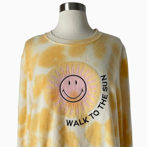 Sandro x Smiley Walk To The Sun Sweater Size 4 Yellow White Cashmere - Picture 5 of 12